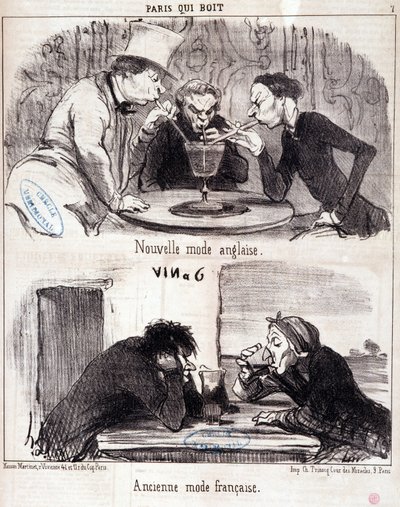 Sarjakuva gastronomisesta väärinkäytöstä. “Paris qui drinks” -sarja: uutta englantilaista muotia ja vanhaa ranskalaista muotia. Kaiverrus Honore DAUMIER (1808-1879). Ote sanomalehdestä "" Le Charivari"" 23. kesäkuuta 1852 Koko 37x26 cm Inv D 2312 - laatikk tekijältä Honoré Daumier