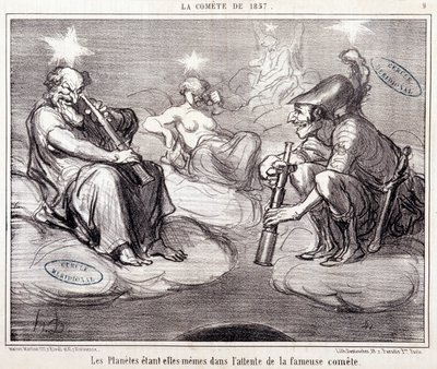 Sarjakuva tieteestä. Serie Sur "" vuoden 1857 komeetta"": "" Planeetat itse odottavat kuuluisaa komeetta""". Kaiverrus Honore DAUMIER (1808-1879), 25. maaliskuuta tekijältä Honoré Daumier