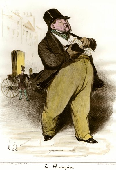 Sarjakuva pankkiiripiirroksesta, Honore Daumier (1808-1879) sarjasta "The Charivari" 1835. Yksityinen kokoelma tekijältä Honoré Daumier