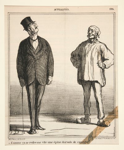 Kuinka nopeasti ehdokkaan selkäranka suoristuu!, Actualitesilta tekijältä Honoré Daumier