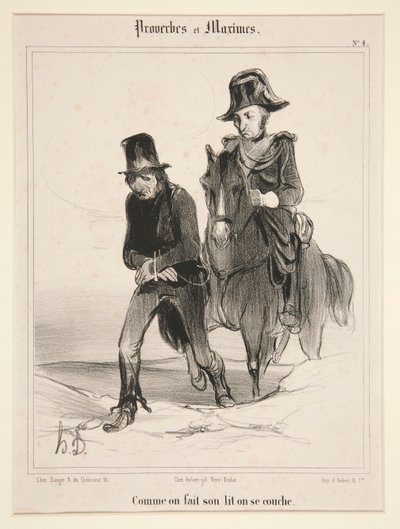 Kun pedataan sänkyä, hän makaa, kerros 4 Sananlaskuista ja Maksimeista tekijältä Honoré Daumier