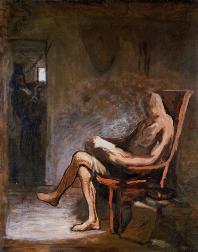 "Don Quijoten lukeminen", 1865-67 tekijältä Honoré Daumier