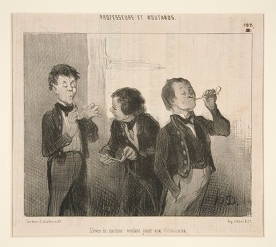 Professors and Moutardsin kuudennen luokan opiskelijat, jotka haluavat näytellä retorikkoja tekijältä Honoré Daumier