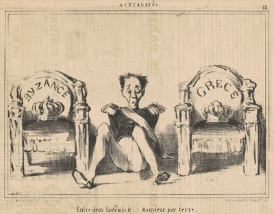 Kahden nojatuolin välissä herrasmies lattialla tekijältä Honoré Daumier