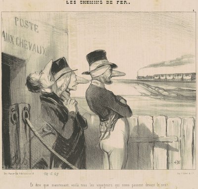 Ja... Voila... Matkailijat, jotka ohittavat meidät nenämme edessä! tekijältä Honoré Daumier