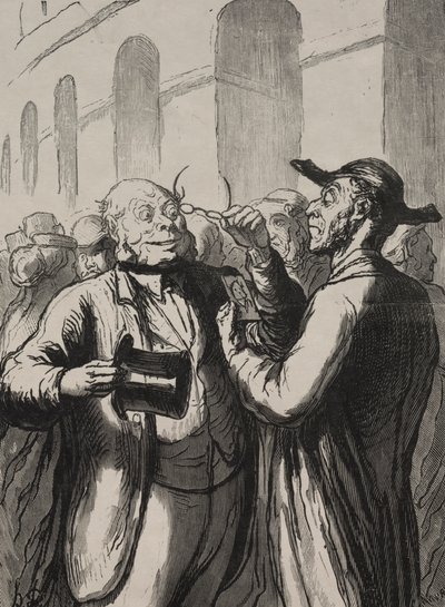 Universaali näyttely: Valokuvien tarkastus kääntöporttien luona.... tekijältä Honoré Daumier
