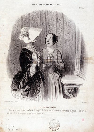 Muoti sarjakuva. Sarja "" Elämän kauniit päivät"": "" Pamela-hattu..."" 4. marraskuuta tekijältä Honoré Daumier