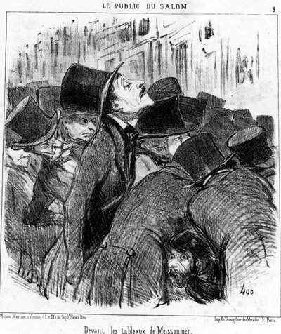 Meissonnierin maalausten edessä, jotka on otettu Honore Daumierin (1808-1879) sarjakuvasarjasta Paintings and Salons. "Charivari" tekijältä Honoré Daumier