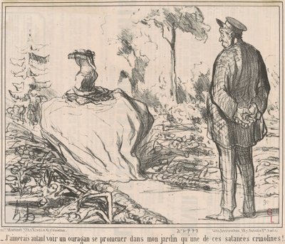Mieluummin näen hurrikaanin vaeltavan puutarhassani kuin yhden niistä pirun krinoliinista! tekijältä Honoré Daumier