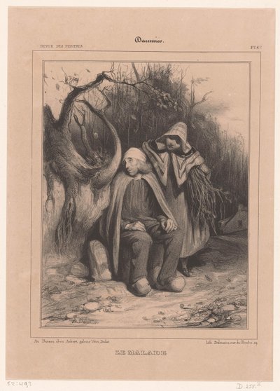 Nuori nainen sairaan maanviljelijän kanssa polun varrella Le malade (otsikko esineessä) tekijältä Honoré Daumier
