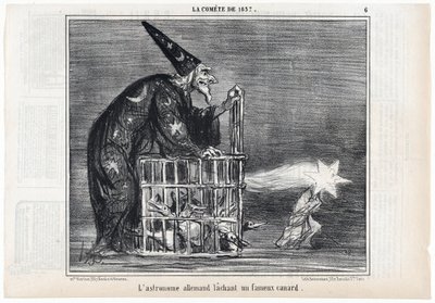 Vuoden 1857 komeetta, "Saksalainen tähtitieteilijä, joka vapautti kuuluisan ankan", Le Charivarista, pubista. 1858 (kaiverrus) tekijältä Honoré Daumier