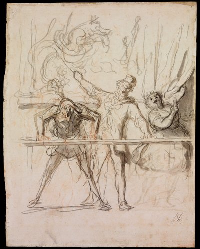 La Parade - Sivushow - Daumier, Honore (1808-1879) - 1865 - Musta liitu, akvarelli paperille - 39,8x30,4 - Szepmuveszeti Muzeum, Budapest tekijältä Honoré Daumier