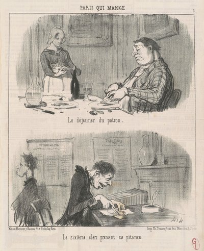 Pomon kuudennen virkailijan lounas... tekijältä Honoré Daumier