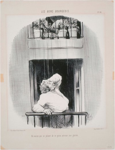 Les Bons Bourgeois - Naapuri, joka valittaa kastelemisesta tekijältä Honoré Daumier