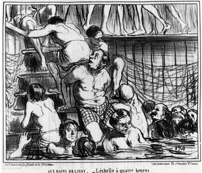 Les bains Deligny - Neljän tunnin mittakaava: Honore Daumierin (1808-1879) kuvitus sarjasta "" Sketch d