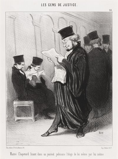 Maitre Chapotard lukee... ylistystä itselleen... tekijältä Honoré Daumier