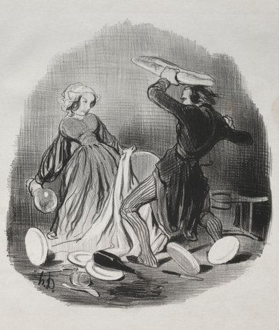 Avioliittotapa: Ah! luulet, että vaimosi ei tarjoa sinulle tarpeeksi, ilkeä..., 1841. tekijältä Honoré Daumier