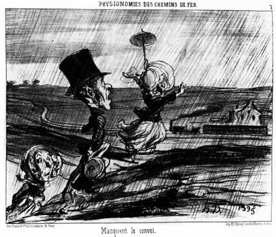 Rautatien fysiognomiat. Kadonnut saattue: sarja sarjakuvia Honore Daumierin (1808-1879) rautateillä. “Charivari” tekijältä Honoré Daumier