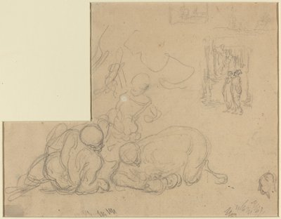 Tutkimusarkki, jossa on kaksi isoa miestä maassa tekijältä Honoré Daumier
