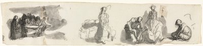 Tutkimusarkki, jossa neljän hahmon ryhmä oikealla (recto) tekijältä Honoré Daumier