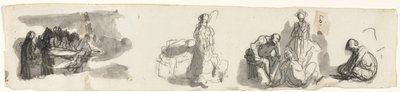 Tutkimusarkki, jossa neljän hahmon ryhmä oikealla recto Eri hahmojen luonnokset vers. tekijältä Honoré Daumier