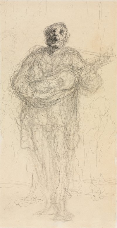 Laulava kitaristi recto, Makaava nainen nojaa käsivarteen, 185560. tekijältä Honoré Daumier