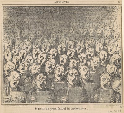 Matkamuisto suuresta orfeonistien festivaalista tekijältä Honoré Daumier