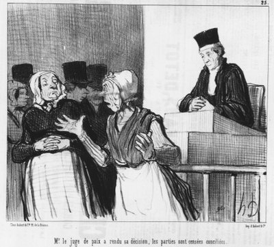 Rauhantuomari on tehnyt päätöksensä, osapuolten oletetaan pääsevän sovintoon..., sarjakuva Honore Daumier (1808-1879). "Charivari". tekijältä Honoré Daumier