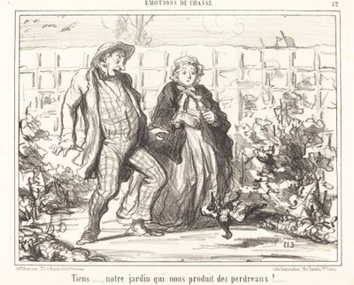 Täällä... puutarhamme... tuottaa peltopyyjä!... tekijältä Honoré Daumier