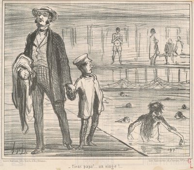 Täällä isä! ... apina! ... tekijältä Honoré Daumier