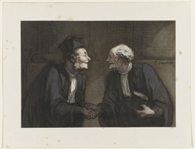 Kaksi lakimiestä kättelemässä, n. 1840 tekijältä Honoré Daumier