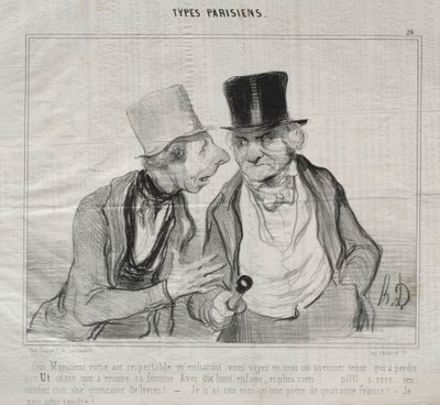 Tyypit Parisiens, levy 26: Kyllä, herra, kunnioitettava ilmanne rohkaisee minua... tekijältä Honoré Daumier