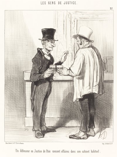 Puolustaja... juttelemassa... tavallisessa kabinetissaan tekijältä Honoré Daumier