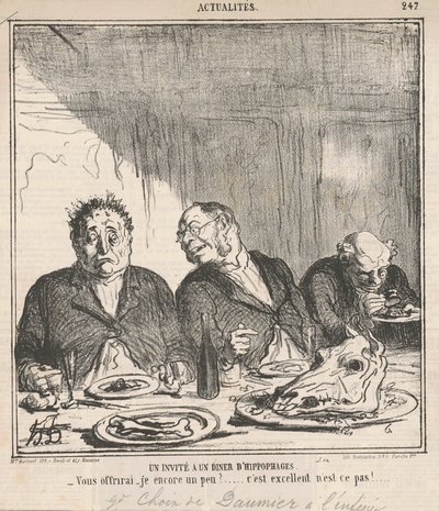 Vieras hevossyöjien illallisella: Tarjoanko sinulle vähän enemmän? Se on hienoa, eikö? tekijältä Honoré Daumier