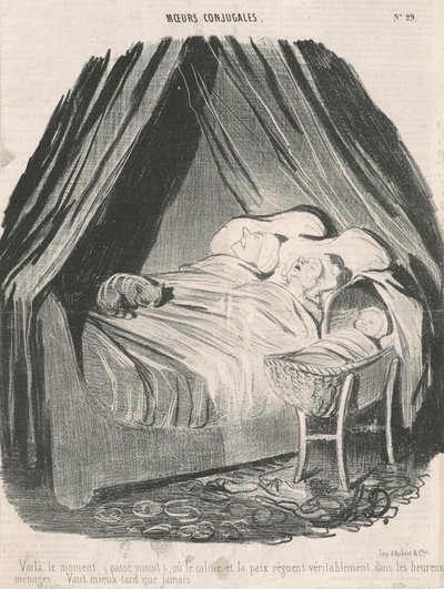 Tämä on hetki (keskyön jälkeen), jolloin onnellisissa pariskunnissa vallitsee todella rauhallisuus ja rauha. Parempi myöhään kuin ei milloinkaan. tekijältä Honoré Daumier