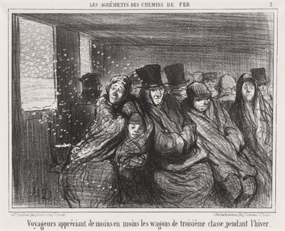 Matkustajat pitävät yhä vähemmän kolmannen luokan vaunuista... tekijältä Honoré Daumier