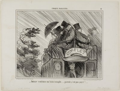 "- Vain 15 senttiä koko kylpyammeesta.... mikä diili!", levy 12 Croquis Parisiens -lehdestä. tekijältä Honoré Victorin Daumier