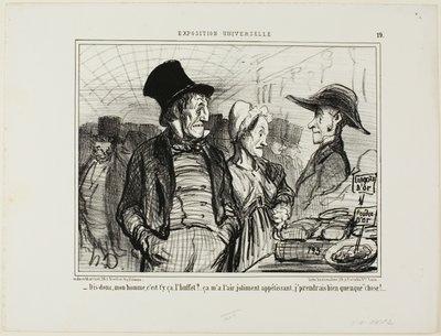 "- Kertokaa minulle, hyvä mies, onko tämä buffet... se näyttää minusta aika ruokahalua herättävältä, en pahastuisi, jos ottaisin jotain....", lautanen 19 L
