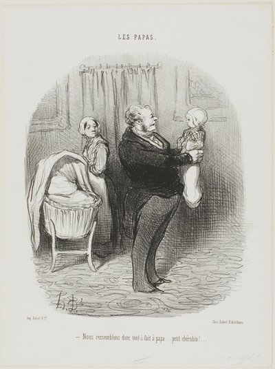 "- Näytämme todella isältä, vai mitä... pikku Cherub!", levy 14 Les Papas -elokuvasta. tekijältä Honoré Victorin Daumier