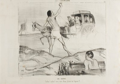 Käytännön vitsi. "Kuljettaja! Kuljettaja! Onko teillä vielä kaksi paikkaa jänisosastolla", levy 24 elokuvasta Les Baigneurs. tekijältä Honoré Victorin Daumier
