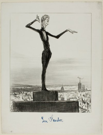 Charivari-lehden ehdotus Léon Faucherille sähkösotkujen välttämiseksi tulevaisuudessa, levy 122 teoksesta Actualités. tekijältä Honoré Victorin Daumier