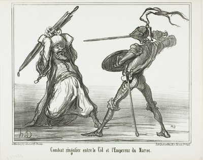 Epätavallinen taistelu El Cidin ja Marokon keisarin välillä, levy 117, Actualités-lehdestä. tekijältä Honoré Victorin Daumier