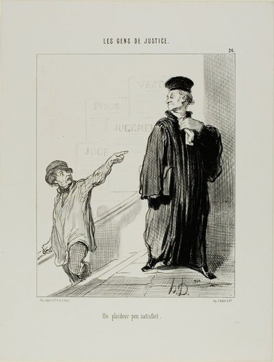 Melko tyytymätön oikeudenkäyntihenkilö, laatta 26, Les Gens De Justice -teoksesta. tekijältä Honoré Victorin Daumier