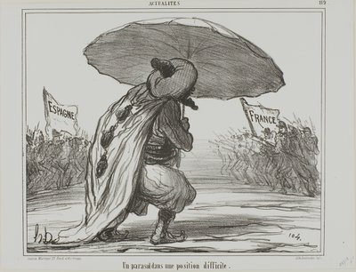 Sateenvarjo vaikeassa paikassa, levy 119 asiakirjasta Actualités. tekijältä Honoré Victorin Daumier