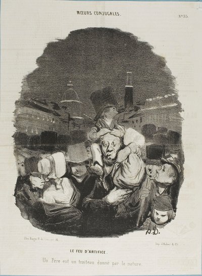 Ilotulitusnäytöksessä. Isä on luonnon tarjoama vetohevonen, kuva 33 Moeurs Conjugales -lehdestä ja kuva 14 Actualités-lehdestä. tekijältä Honoré Victorin Daumier