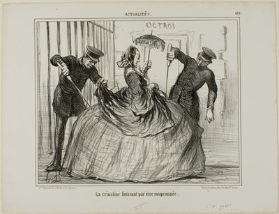 Crinolines alkaa yhtäkkiä olla epäilyttävää, kilpi 419 Actualitésista. tekijältä Honoré Victorin Daumier