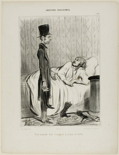 Varhain aamulla velkojan vierailu saappaita koskevissa asioissa, levy 4 teoksesta Émotions Parisiennes. tekijältä Honoré Victorin Daumier
