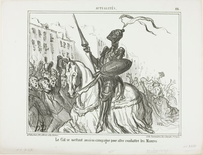 El Cid lähtee myös taistelemaan maureja vastaan, levy 116 Actualités-lehdestä. tekijältä Honoré Victorin Daumier