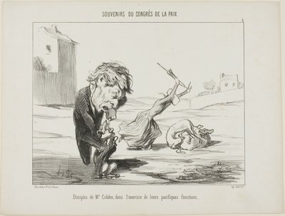 Cobdenin kannattajat, jotka harjoittavat rauhanomaisia tehtäviään, levy 5 teoksesta Souvenirs Du Congres De La Paix. tekijältä Honoré Victorin Daumier