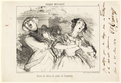Carpentrasin nautinnot yleisölle, levy 16 Croquis Musicaux -teoksesta. tekijältä Honoré Victorin Daumier